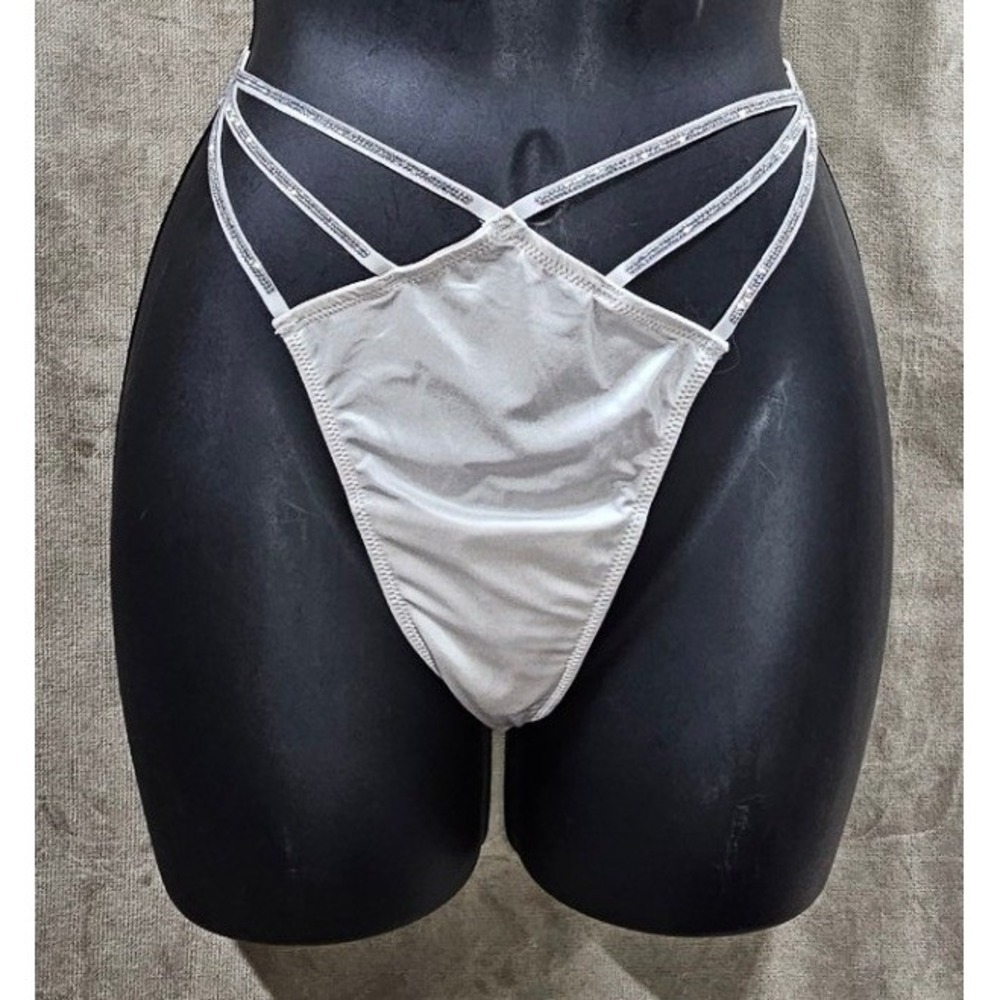 Victoria's Secret Very Sexy Silver Rhinestone Star‎ Strappy High Leg Thong XL